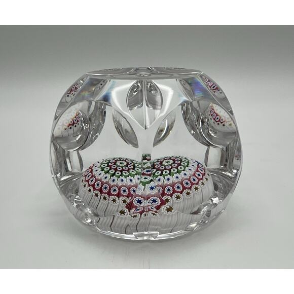Whitefriars 1974 Faceted Pink Green Millefiori Art Glass Paperweight 3” England - Picture 5 of 13
